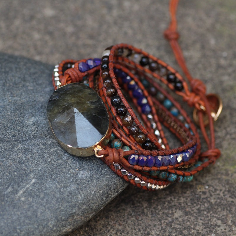 Boho Style Glitter Stone Multi-layered Woven Bracelet