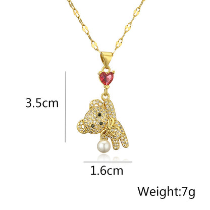 Cut Full Stones Bear Pendant Necklace