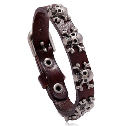 Halloween Hip Hop Vintage Skull Leather Adjustable Bracelet