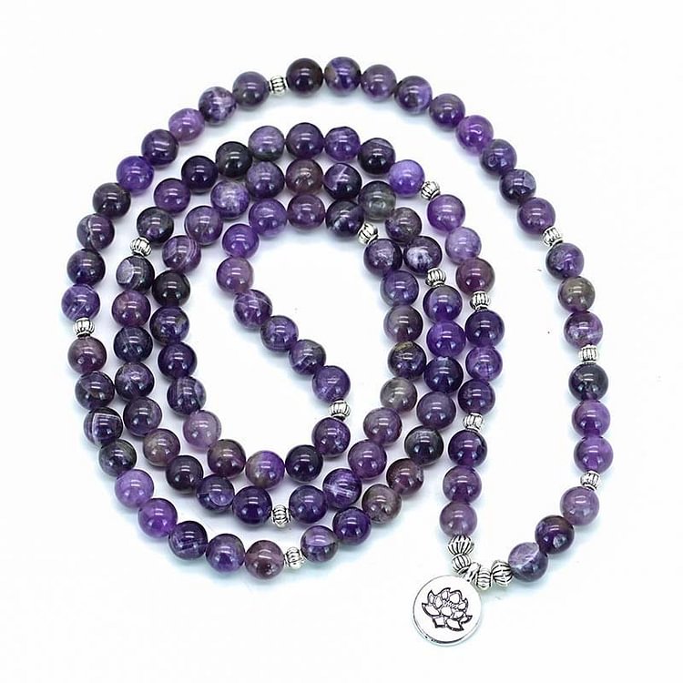 Amethyst Lotus Symbol Mala Necklace Bracelet