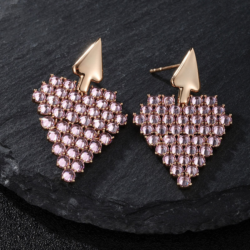 Women's Elegant Pink Heart-shaped Earrings with Zircons