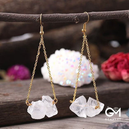 Quartz Gravel Gold Chain Dangle Earrings