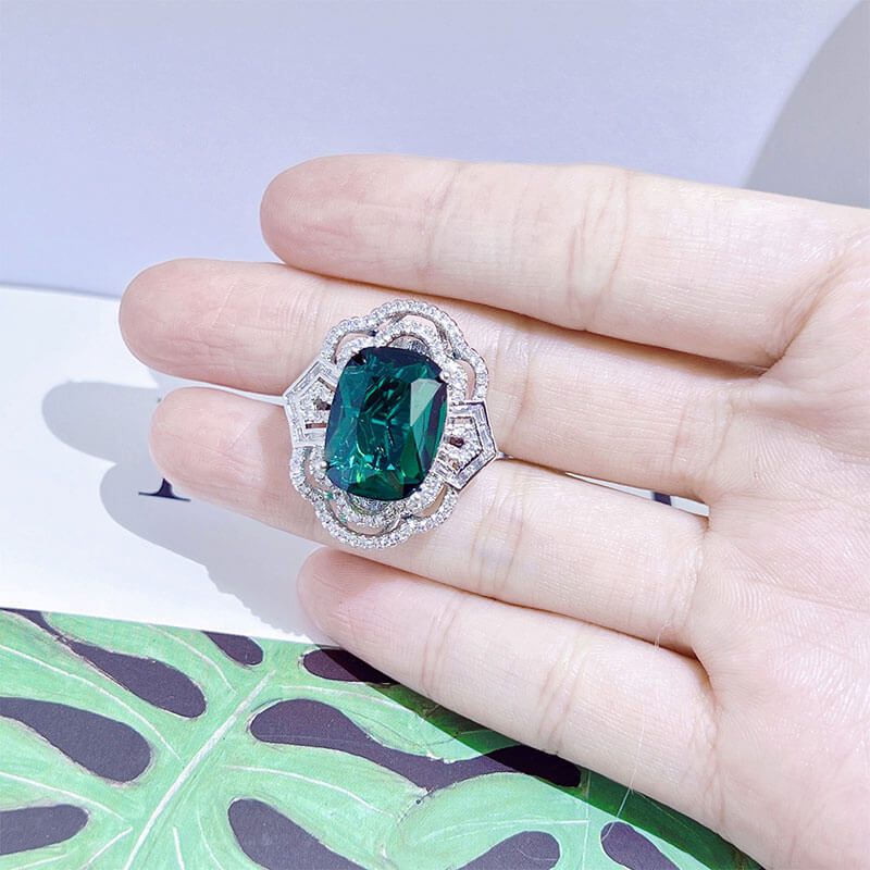 Green Diamond Ring Meng Yuan Flower Imitation Emerald Ring