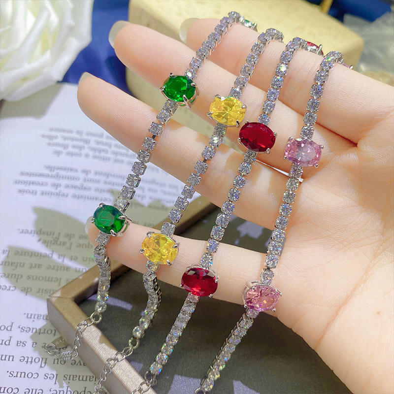 Simulation Color Treasure Bracelet Emerald Pigeon Blood Ruby Asscher Yellow Diamond Argyle Pink Bracelet