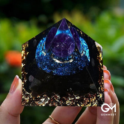 Amethyst Sphere With Blue Quartz Reki Orgone Pyramid