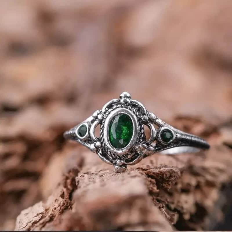 Natural Oval Emerald Engraved Ring