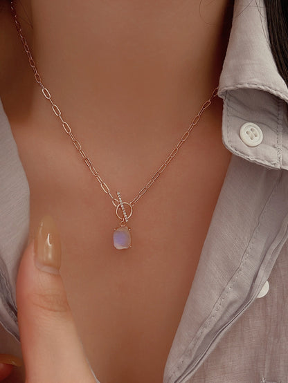 S925 Simple Buckle Moonstone Pendant Necklace