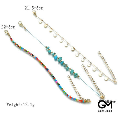 Turquoise Colored Beads Boho Anklet