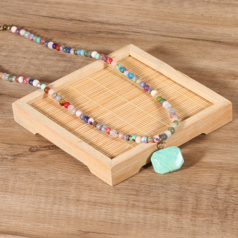 Geometric Tianhe Stone Pendant Necklace