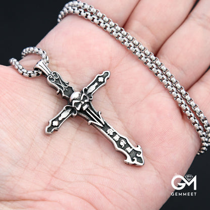 Stainless Steel Vintage Cross Skull Pendant Necklace