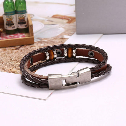 Simple Hand Beaded Layered Leather Bracelet