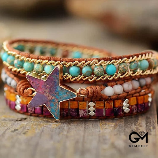 Emperor Stone Hand-knitted Multilayer Colourful Star Wrap Bracelet