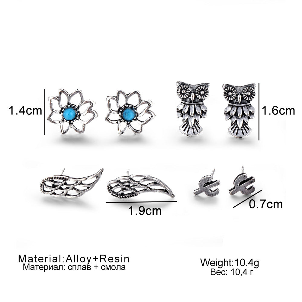 Turquoise Bohemian Boho Nimal Stud 4pcs Earrings