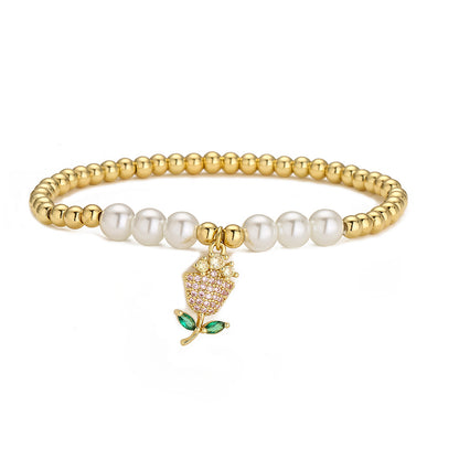 Golden Full Stones Rose Shape Pendant Bracelet & Bangle