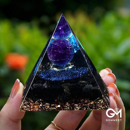 Amethyst Sphere With Blue Quartz Reki Orgone Pyramid