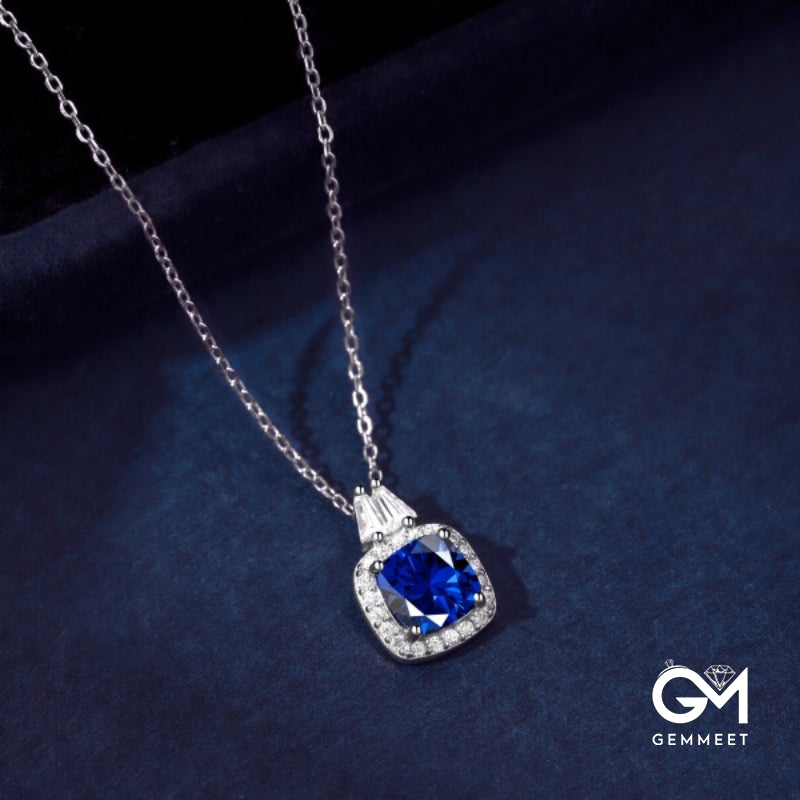 S925 Sterling Silver Blue Star Square Zircon Necklace