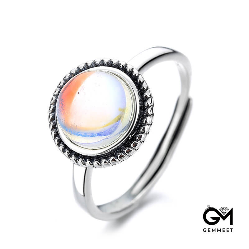 S925 Vintage Moonstone Open Ring