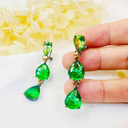 Water Drop Pear Green Zircon Pendant Earrings