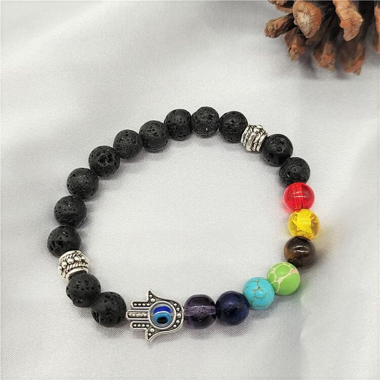 Colorful Chakra Evil Eye Hamsa Beaded Bracelet