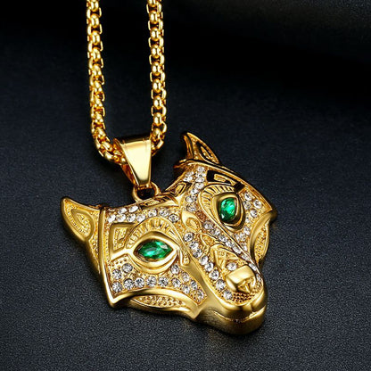 Hip Hop Jewelry Celtic Wolf Head Gold Plated Zircon Pendant