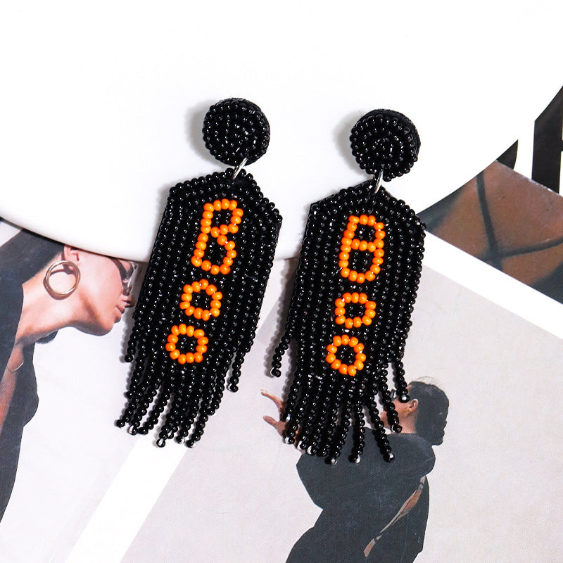 Halloween Alphabet Boo Tassel Handmade Bead Earrings