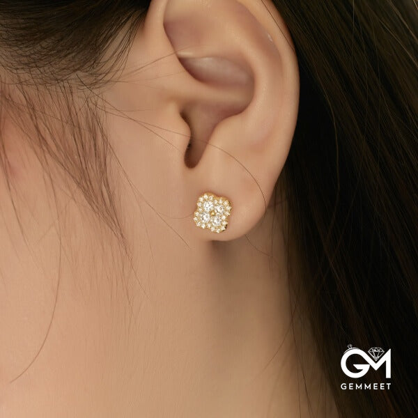 S925 Sterling Silver Leaf Flower Zircon Golden Earrings