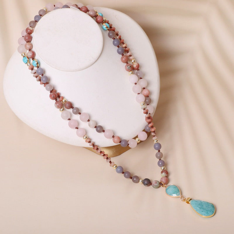 Bohemia Amazonite Pink Crystal Necklace