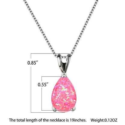 Synthetic Opal Water Drop Pendant Simple Necklace