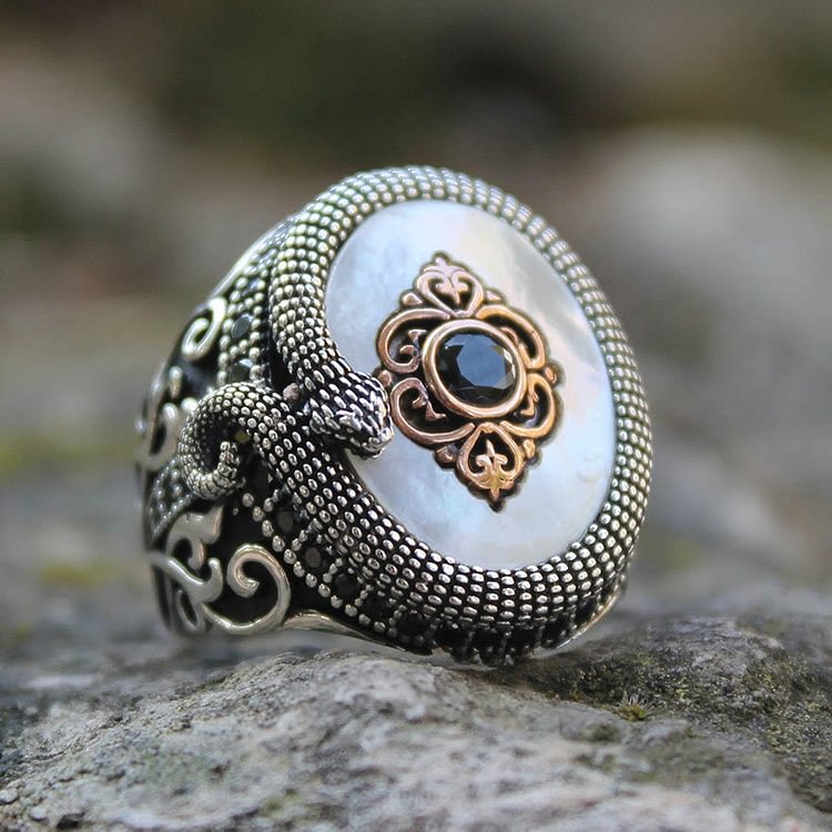 "Nature's Healing" Vintage Men's Snake Design Moonstone Ring