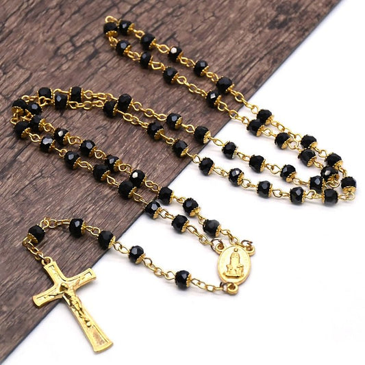 Obsidian Rosary Pendant Necklace