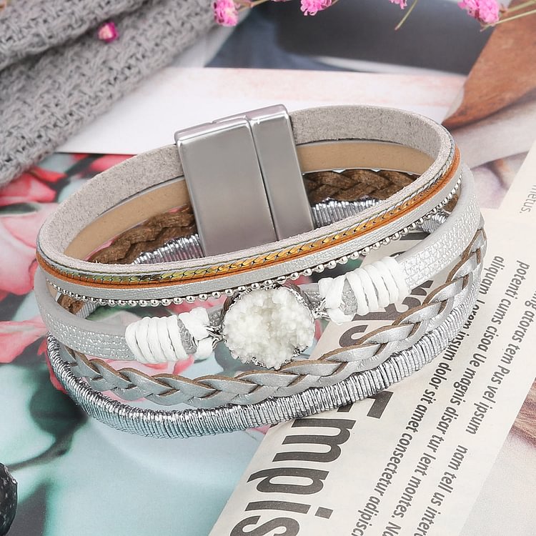 Cluster Braided Leather Magnetic Leather Bracelet