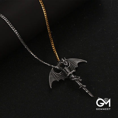 Titanium Steel Wing Dragon Sword Pendant Necklace