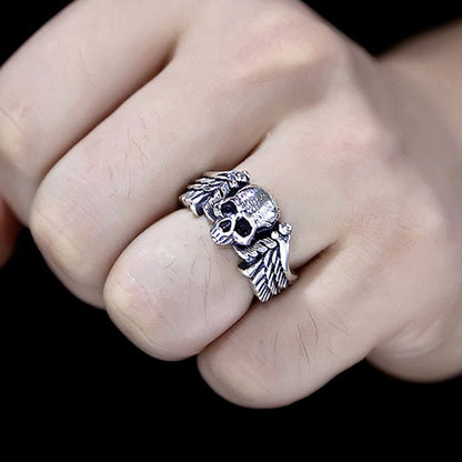 Evil Angel Skull Wings Adjustable Ring