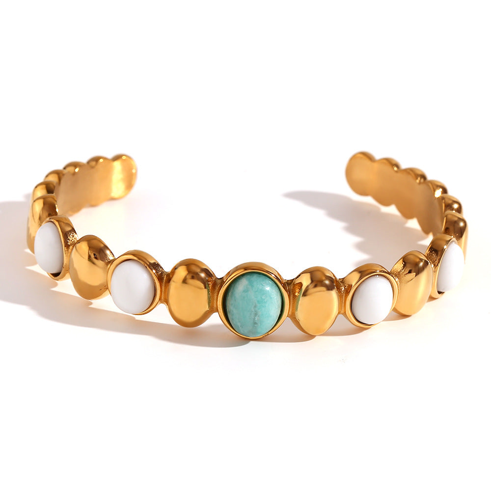 Titanium steel gold-plated oval stone opening bracelet