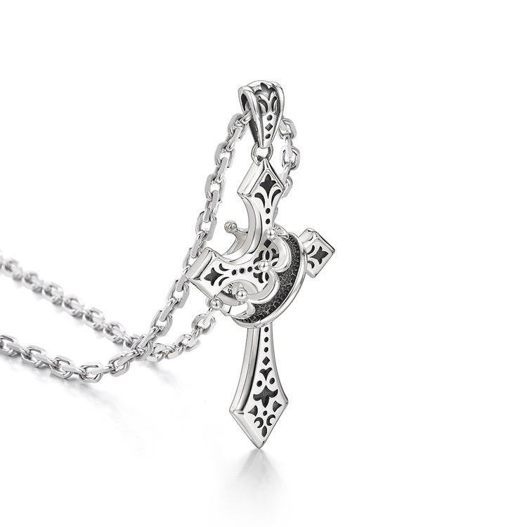 Crown Cross Sterling Silver High Street Pendants Necklace