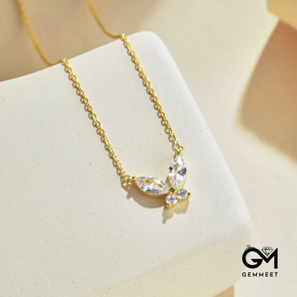 S925 Sterling Silver White Zircon Butterfly Necklace