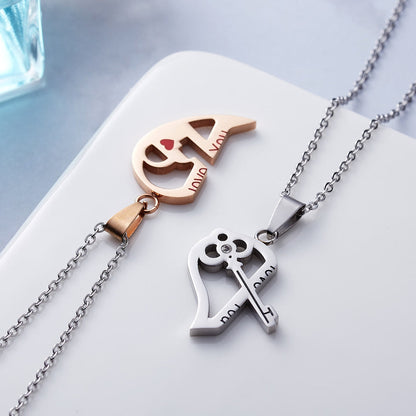 "My Love" Heart Shaped Lock & Key 2 In 1 Couple Necklace