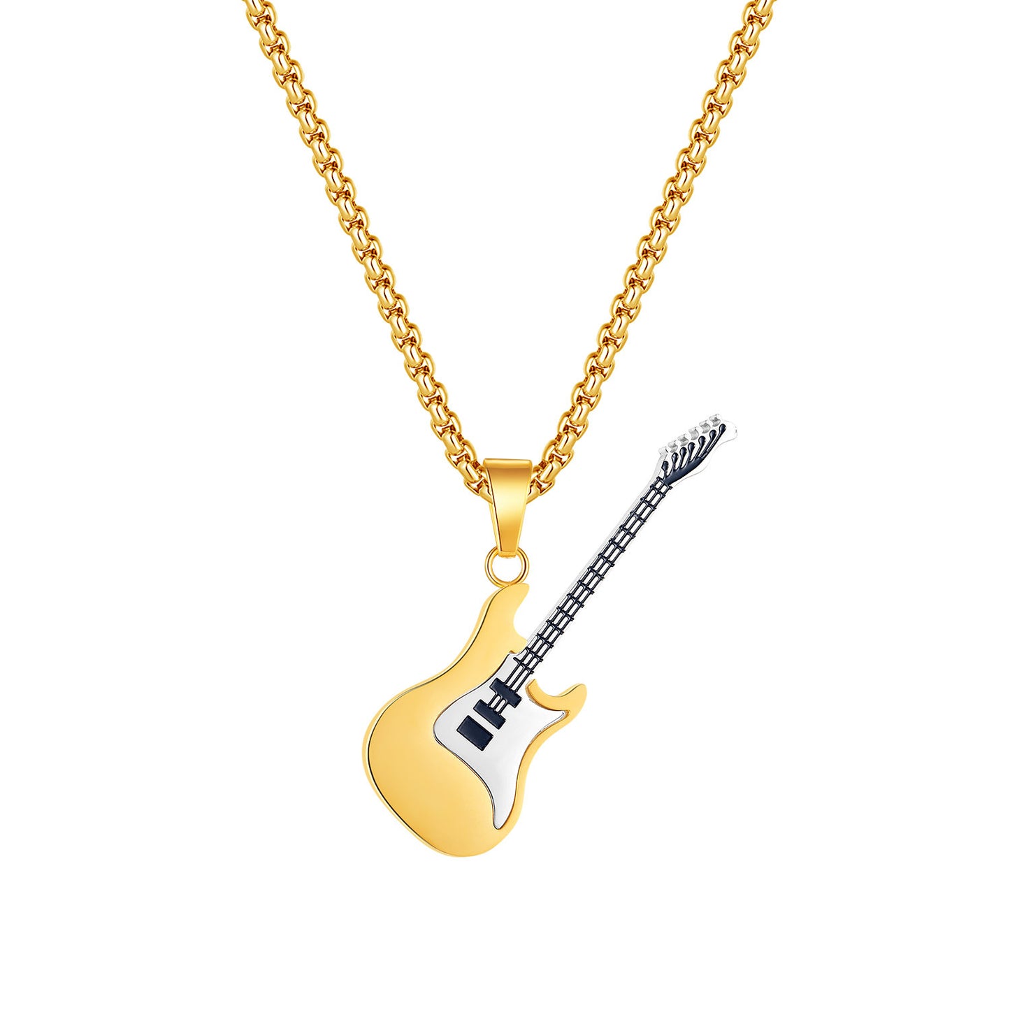 Titanium Steel Electric Guitar Pendant Chain Necklace