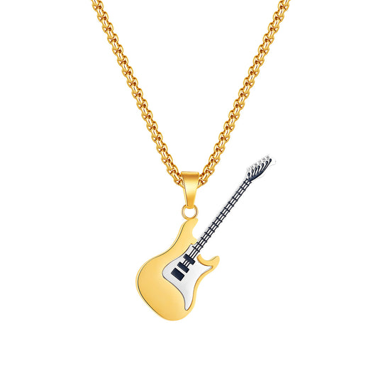 Titanium Steel Electric Guitar Pendant Chain Necklace