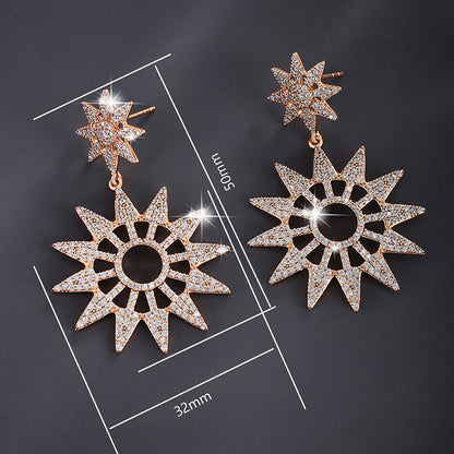 Vintage Sunflower Eight-pointed Star Zircon Earrings