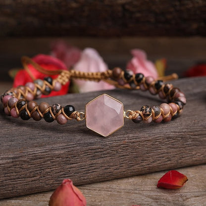 Raw Crystal Hexagon Braided Beaded Bracelet