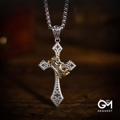 "Power Of Faith" Men's Cross And Crown Necklace