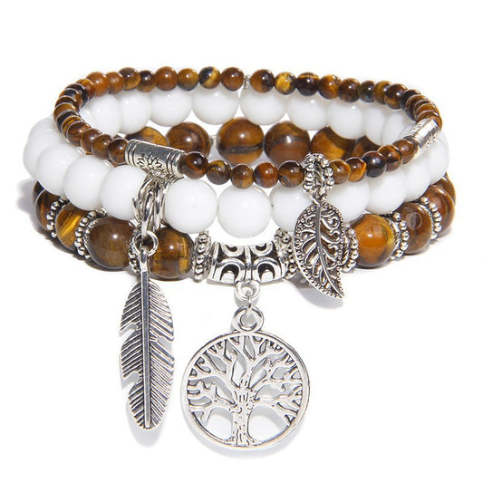 Bohemia Tiger Eye Map Stone & Africa Agate Fold Wear Bracelet