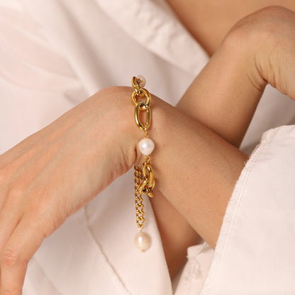 Gold-plated Stainless Steel Pearl Bracelet