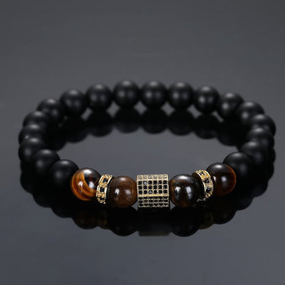 Men's Frosted Black Bead Tiger Eye Bracelet