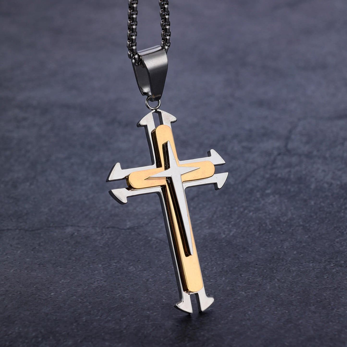 Stainless Steel Gold Double Cross Pendant