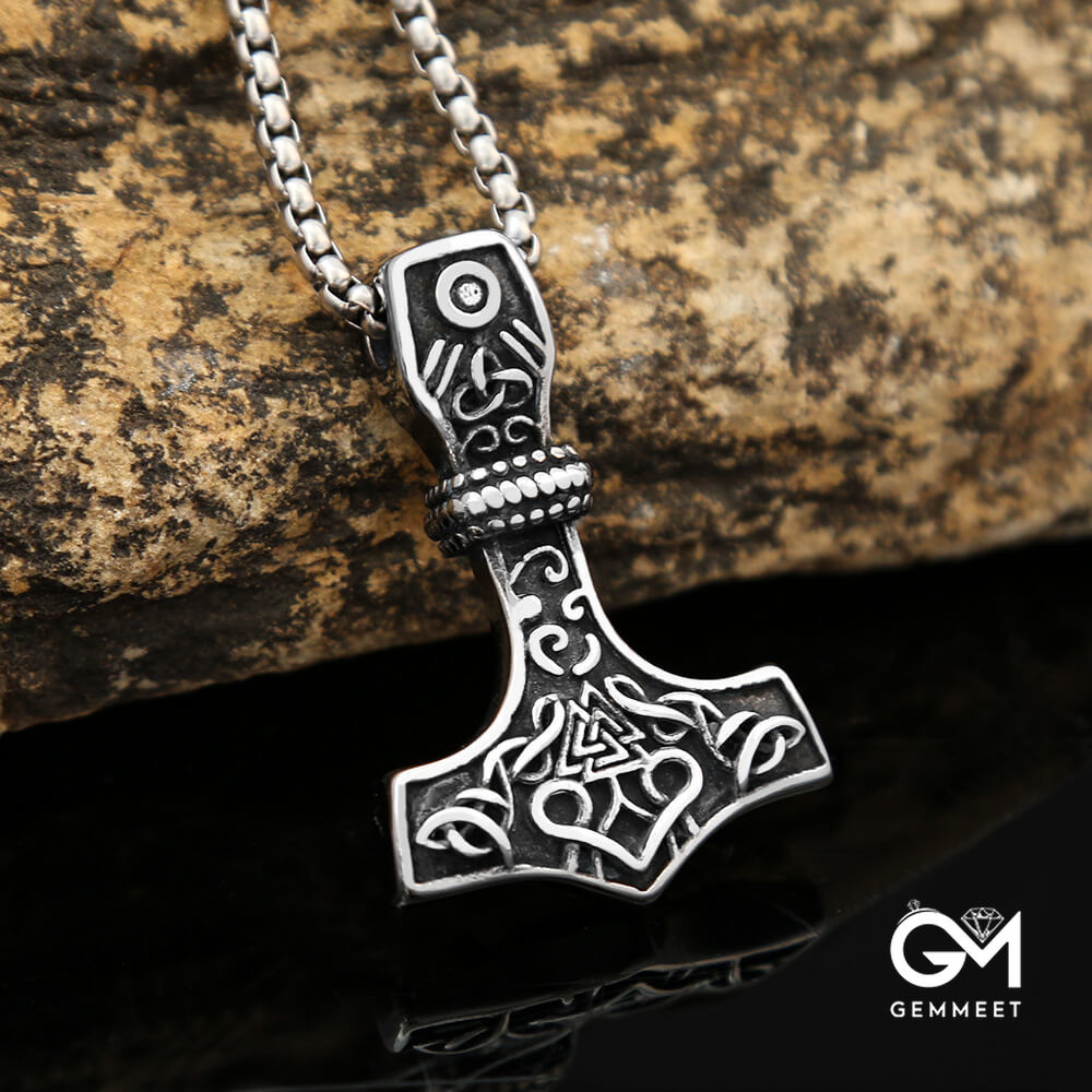 Thor Hammer Viking Triangle Rune Vintage Necklace