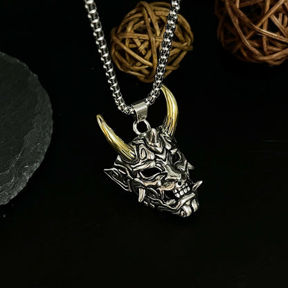 Men's Golden Horned Man Ghost Mask Necklace