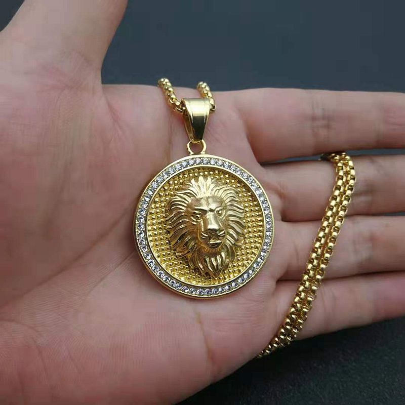 Animal Hip Hop Gold Plated Zircon Lion Head Pendant