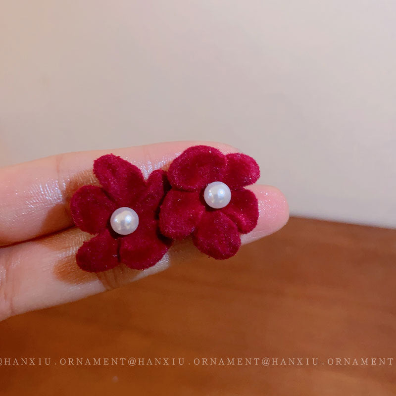 Autumn and Winter Flocking Flower Earrings